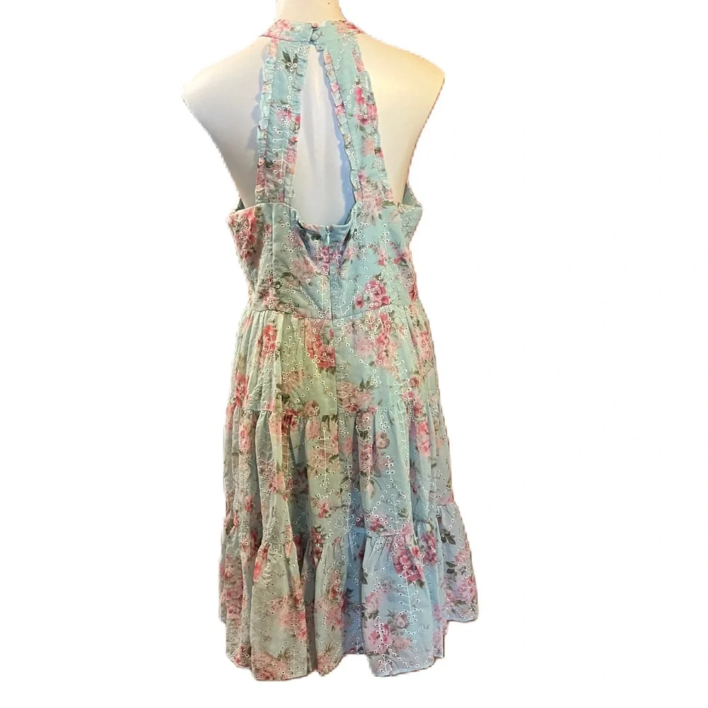 Eliza J Embroidered Floral Halter Neck Cut Out Back summer Dress Mint Size 14 - Picture 4 of 10